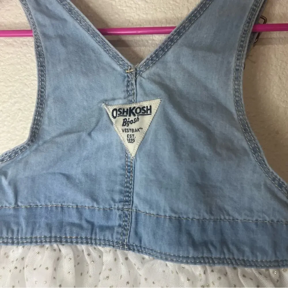 Oshkosh b’gosh white tulle gold polka dots denim skirtalls overalls skirt 12m